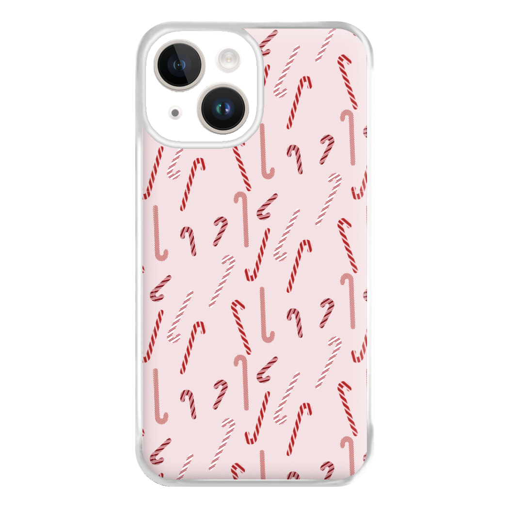 Pink Candycane Christmas Pattern Phone Case for iPhone 14