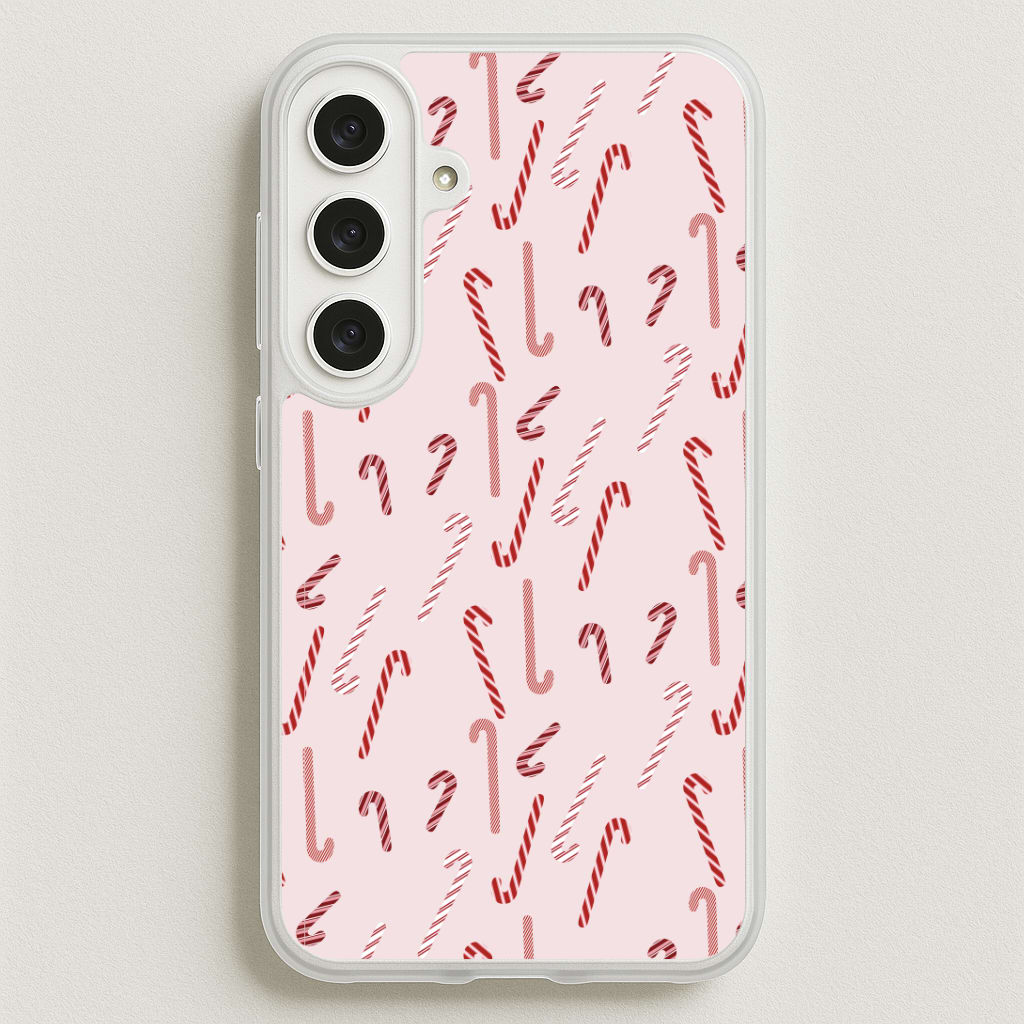 Pink Candycane Christmas Pattern Phone Case for Galaxy S25FE