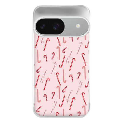 Pink Candycane Christmas Pattern Phone Case for Google Pixel 9 / 9 Pro