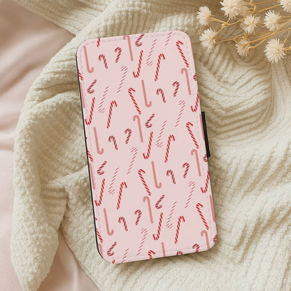 Pink Candycane Christmas Pattern Wallet Phone Case