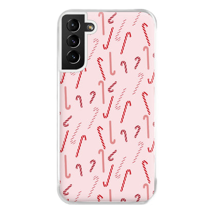 Pink Candycane Christmas Pattern Phone Case for Galaxy S21 Plus