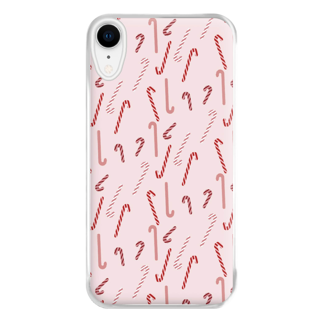 Pink Candycane Christmas Pattern Phone Case for iPhone XR