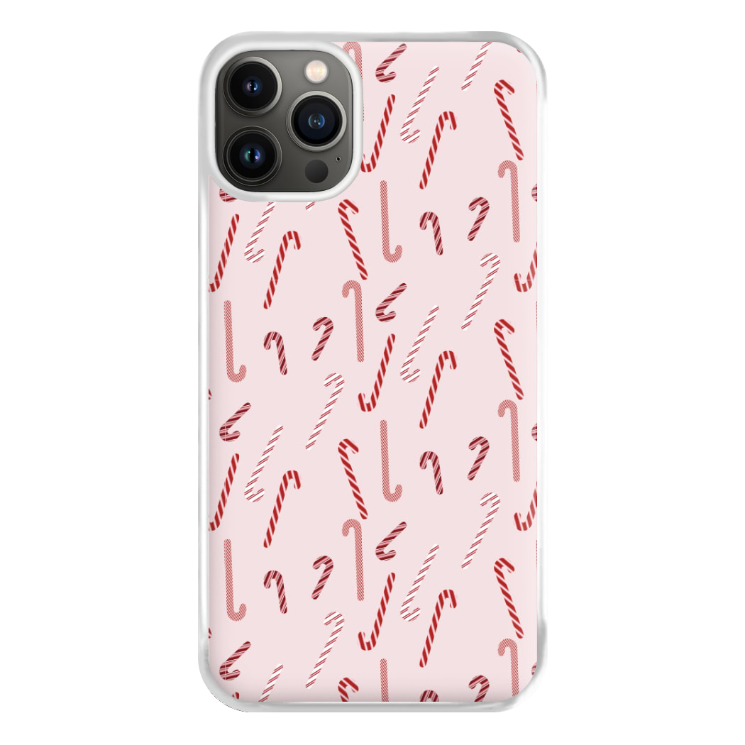 Pink Candycane Christmas Pattern Phone Case for iPhone 13