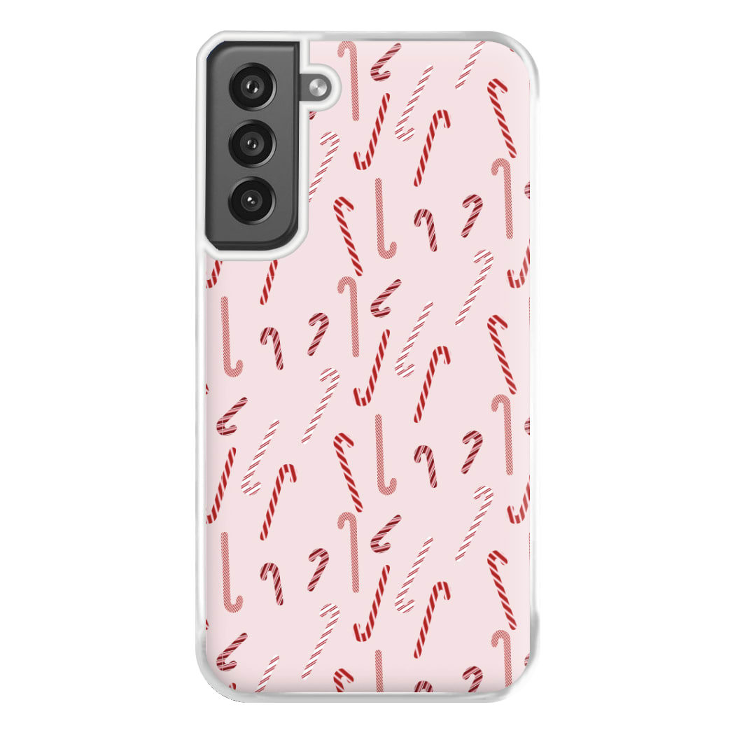 Pink Candycane Christmas Pattern Phone Case for Galaxy S21FE