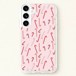Pink Candycane Christmas Pattern Phone Case for Galaxy S26 Plus