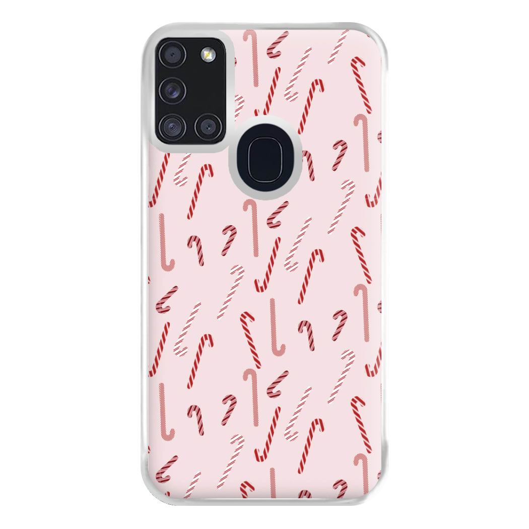 Pink Candycane Christmas Pattern Phone Case for Galaxy A21s