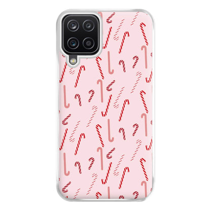 Pink Candycane Christmas Pattern Phone Case for Galaxy A12