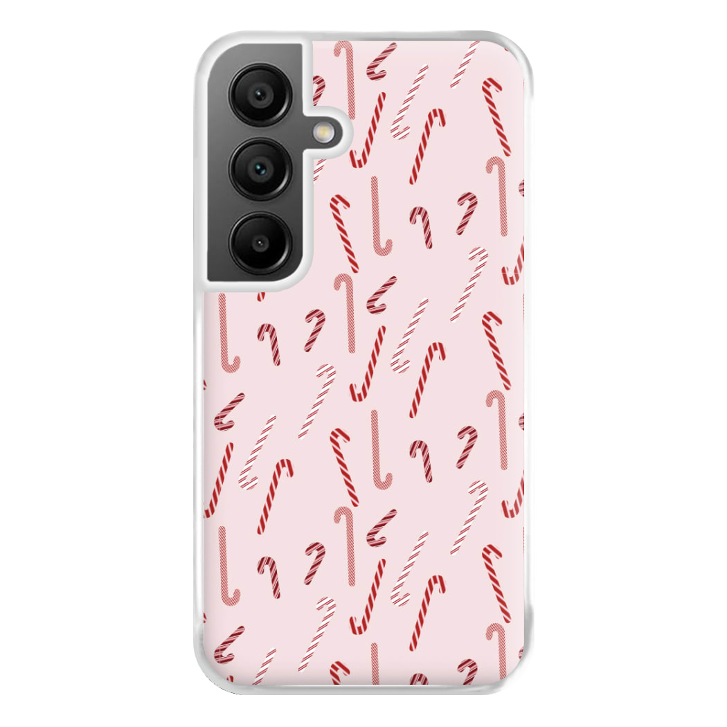 Pink Candycane Christmas Pattern Phone Case for Galaxy A55