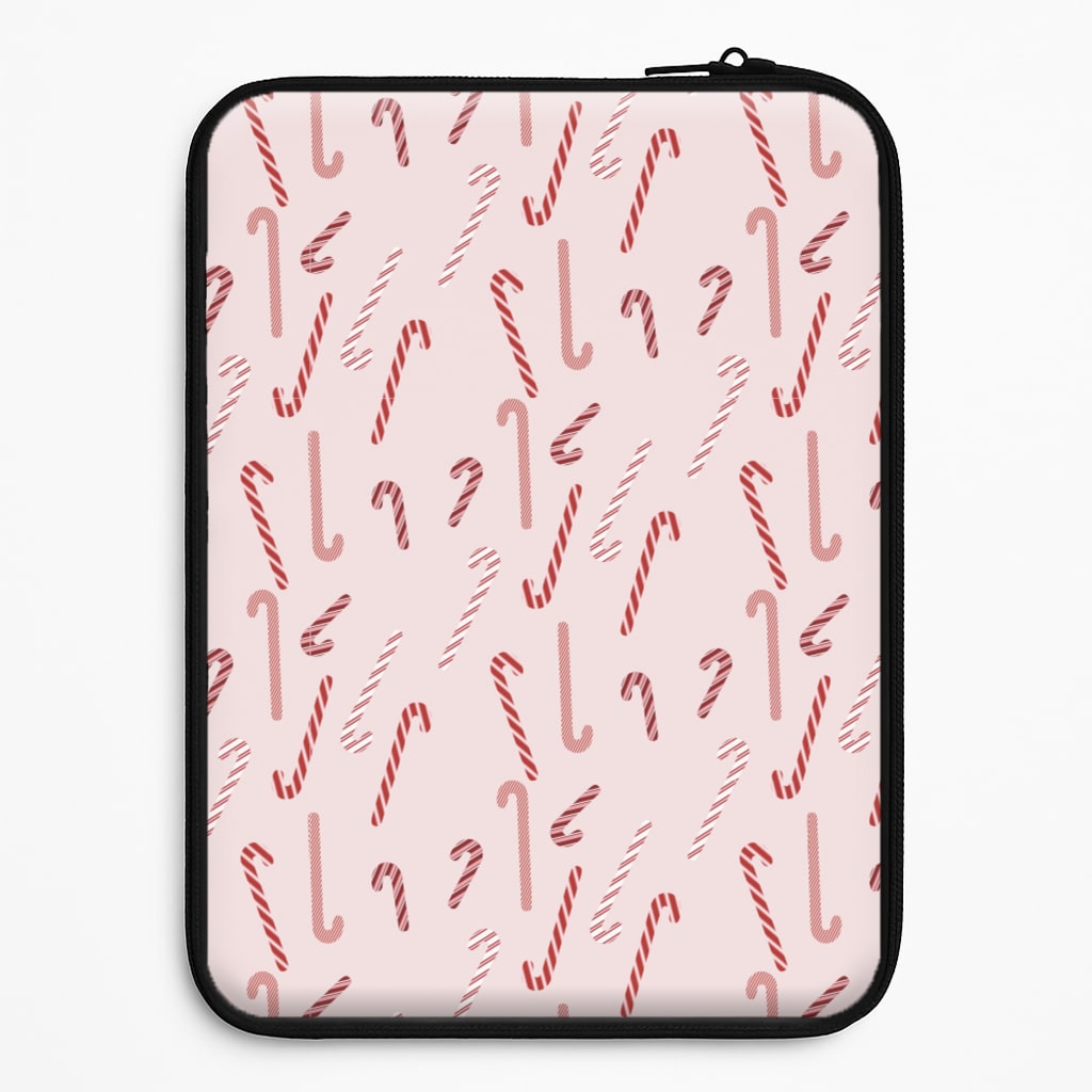 Pink Candycane Christmas Pattern Laptop Sleeve