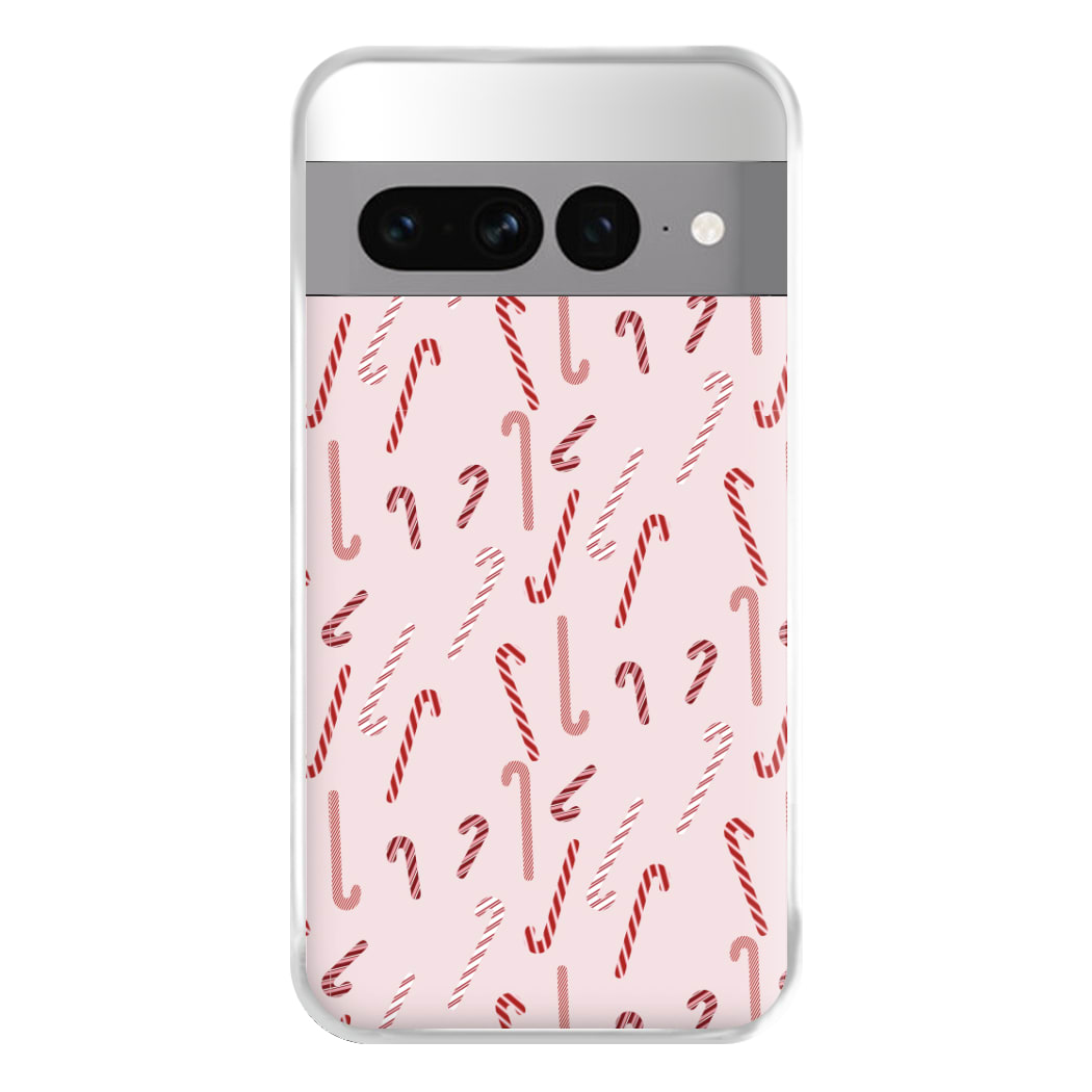 Pink Candycane Christmas Pattern Phone Case for Google Pixel 7 Pro