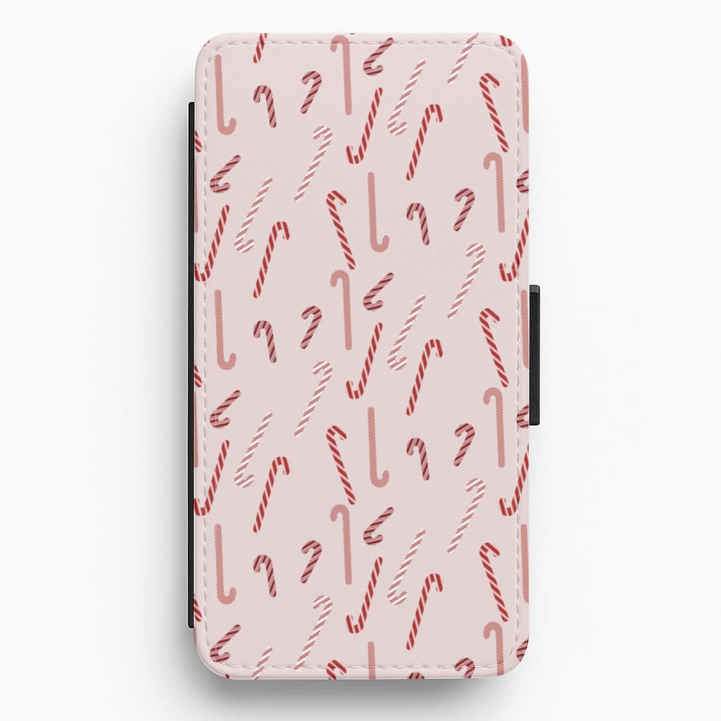 Pink Candycane Christmas Pattern Flip / Wallet Phone Case