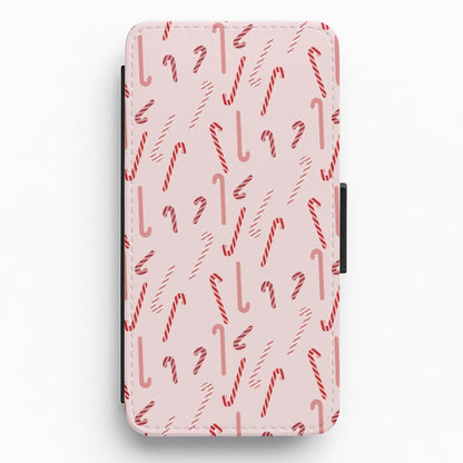 Pink Candycane Christmas Pattern Flip / Wallet Phone Case