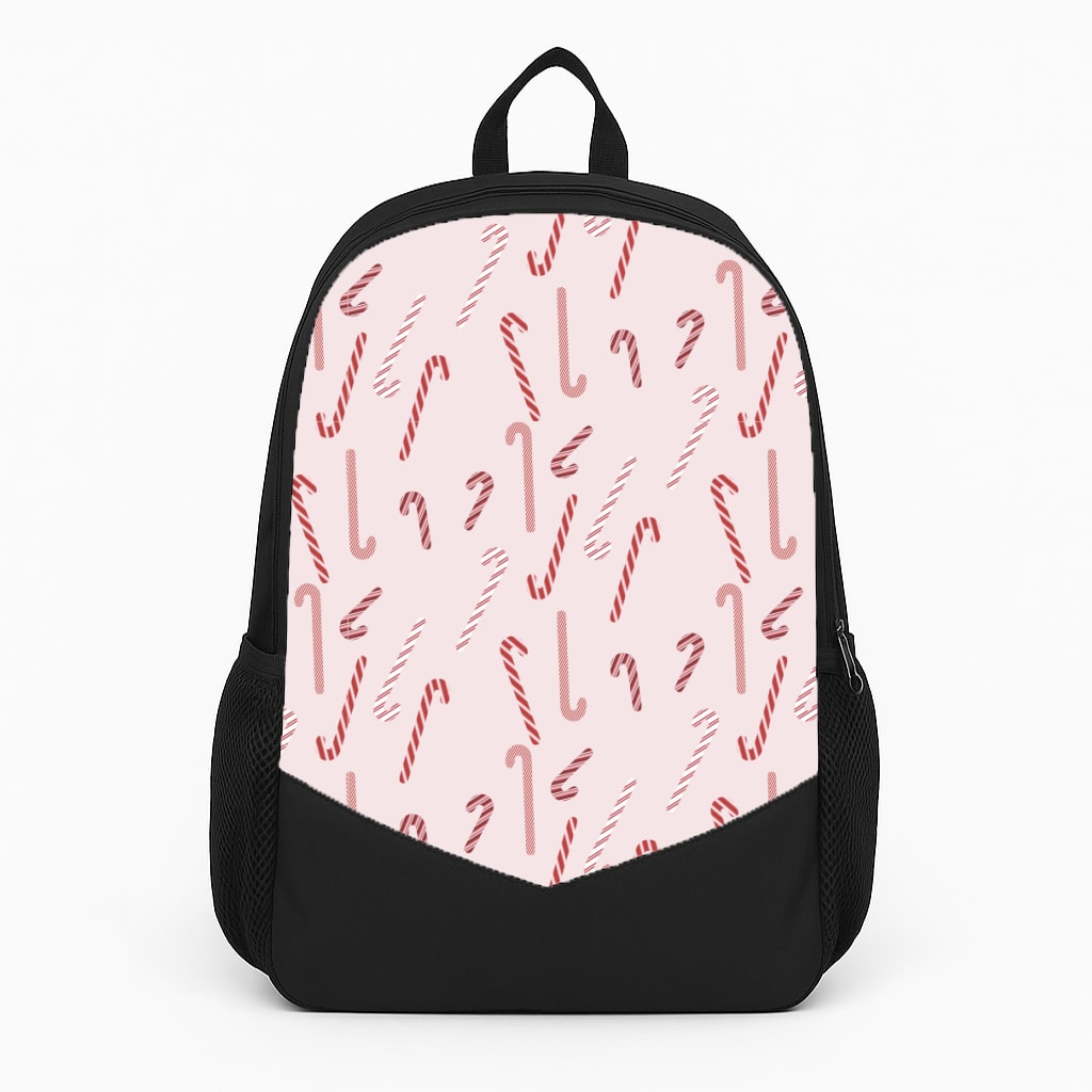Pink Candycane Christmas Pattern Large Backpack