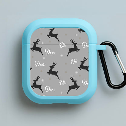 Oh Deer Christmas Pattern Blue AirPods Case