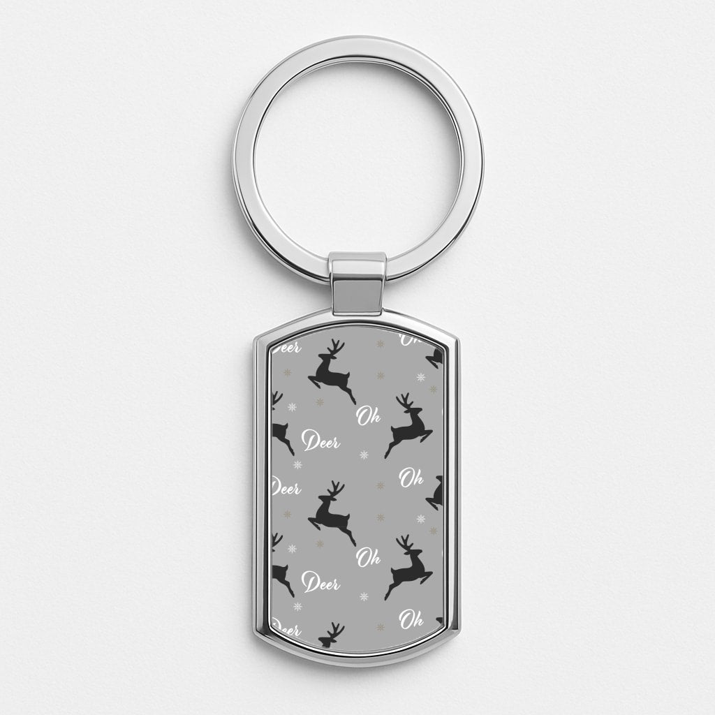 Oh Deer Christmas Pattern Silver Keyring