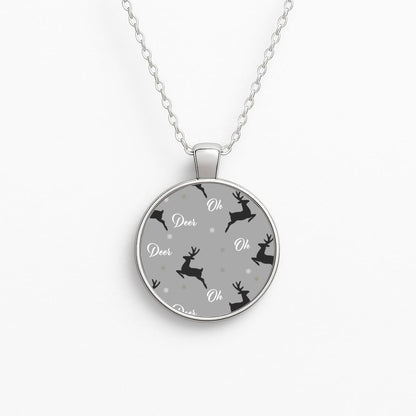 Oh Deer Christmas Pattern Circle Necklace