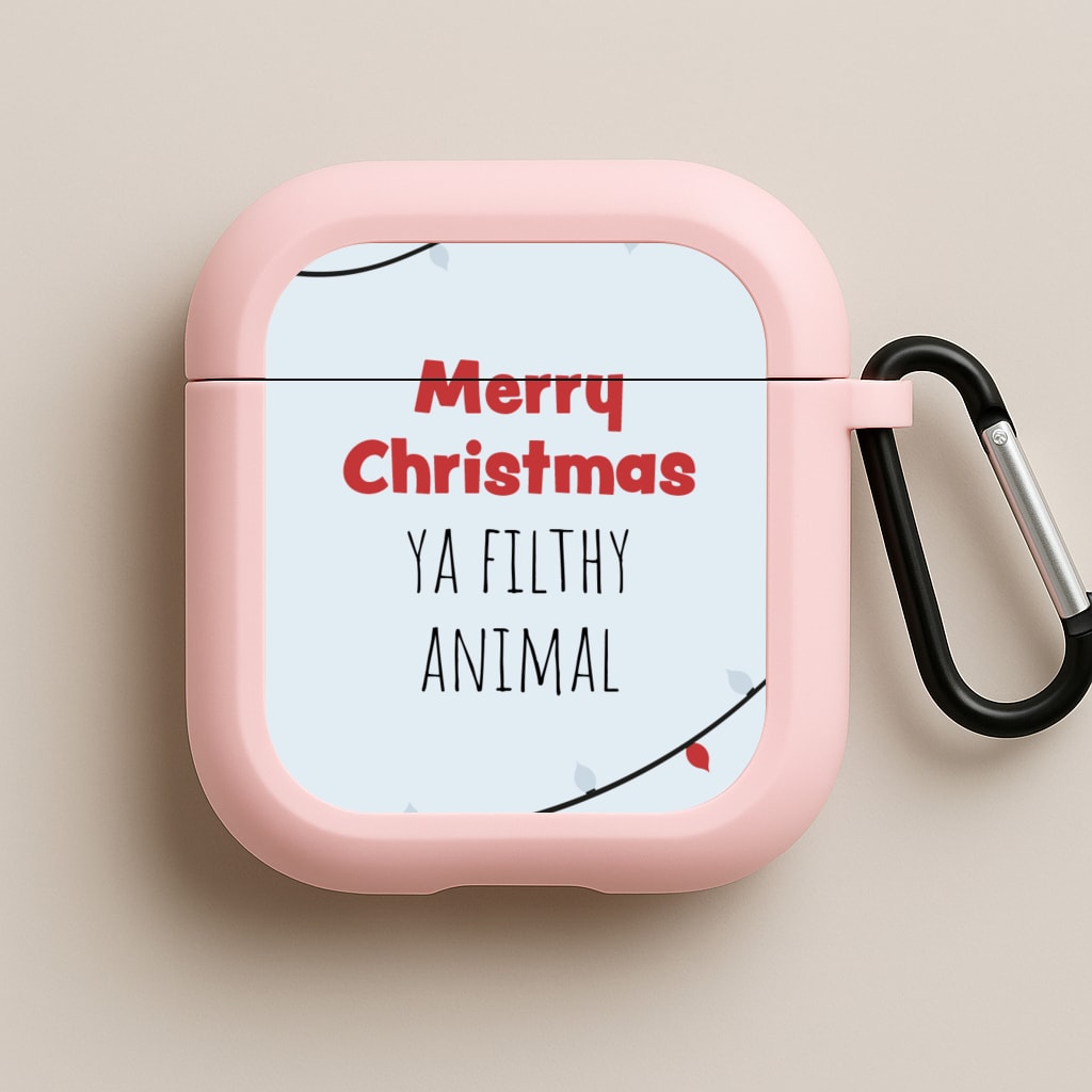 Merry Christmas Ya Filthy Animal Pink AirPods Case