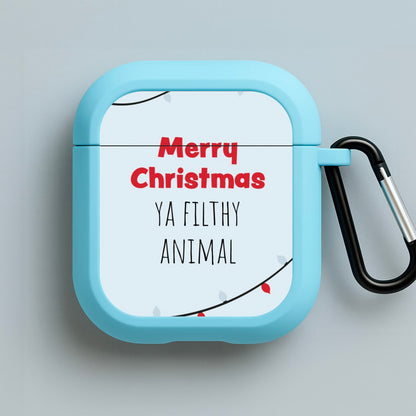 Merry Christmas Ya Filthy Animal Blue AirPods Case