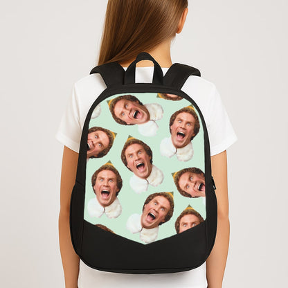 Green Elf Face - Christmas Large School Bag