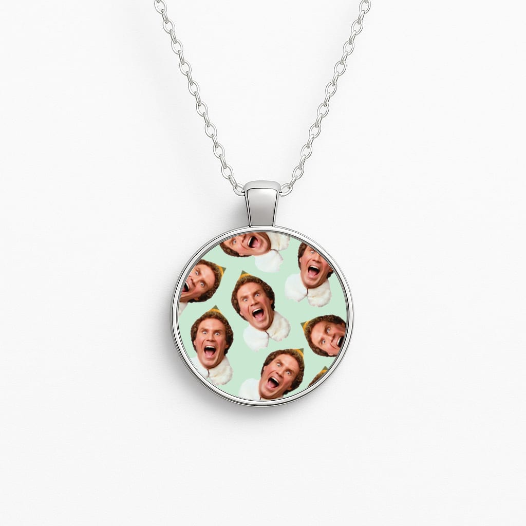 Green Elf Face - Christmas Circle Necklace