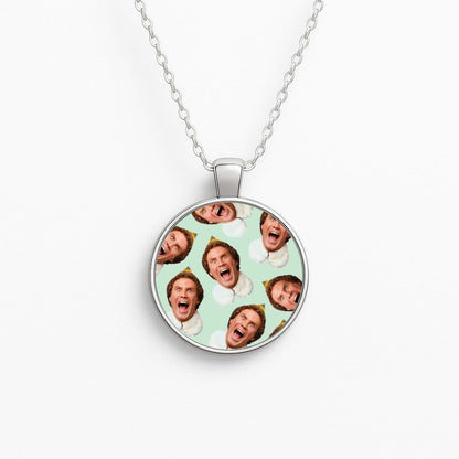 Green Elf Face - Christmas Circle Necklace