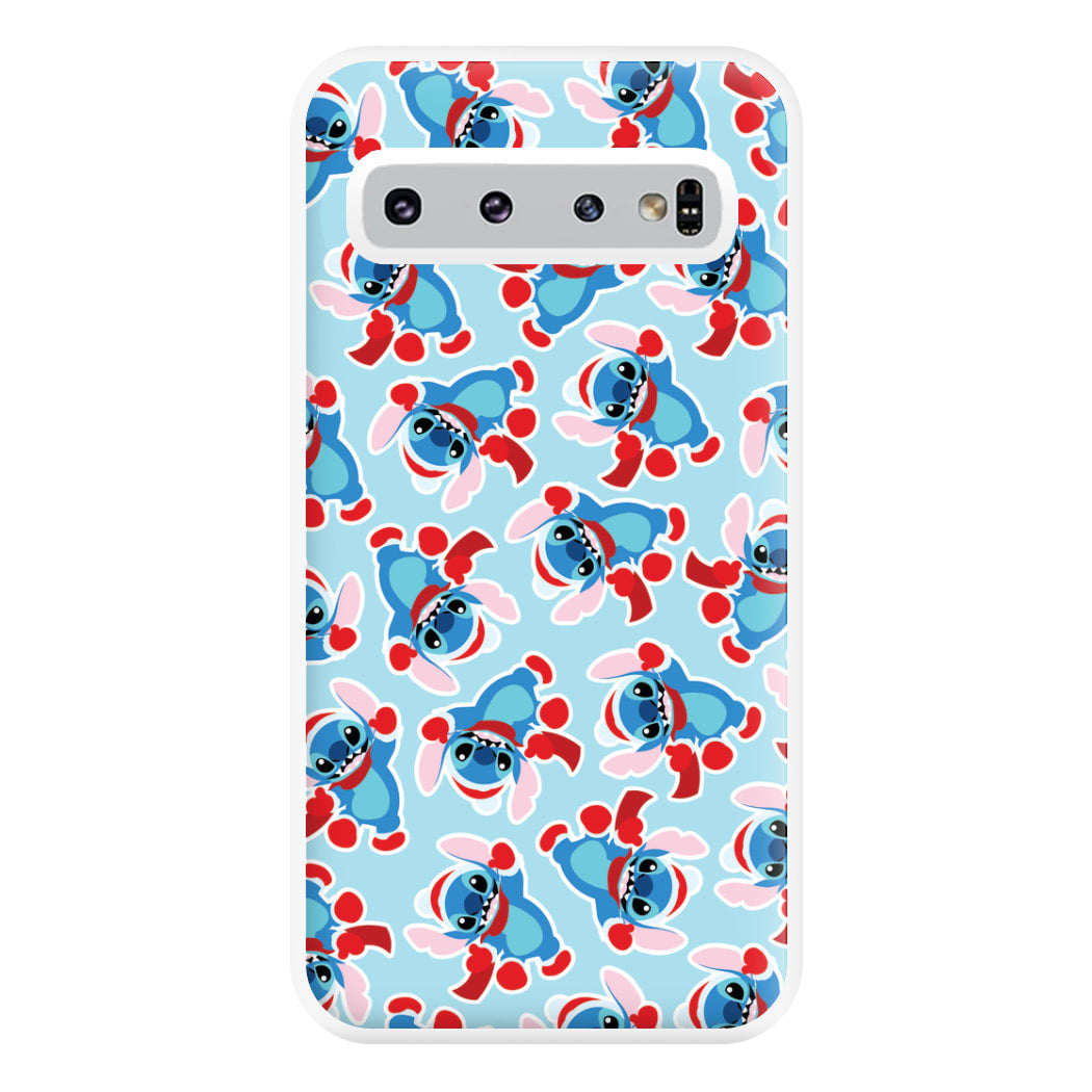 Blue Alien Christmas Pattern Phone Case for Galaxy S10 Plus