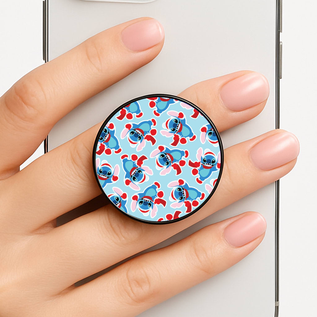 Blue Alien Christmas Pattern Phone Grip