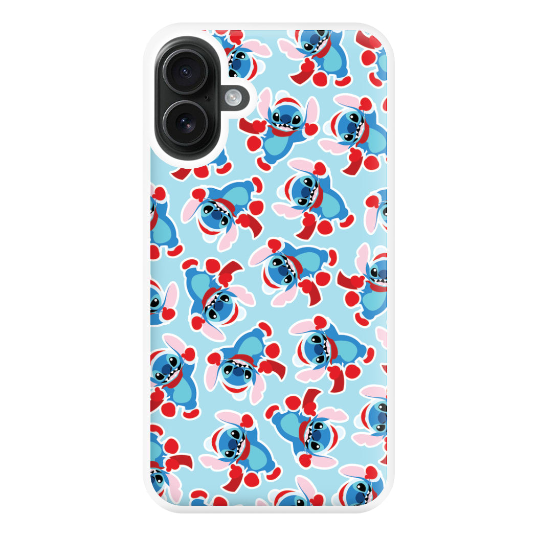 Blue Alien Christmas Pattern Phone Case for iPhone 16 Plus