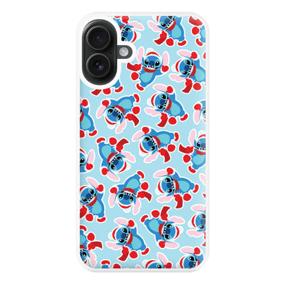 Blue Alien Christmas Pattern Phone Case for iPhone 16 Plus