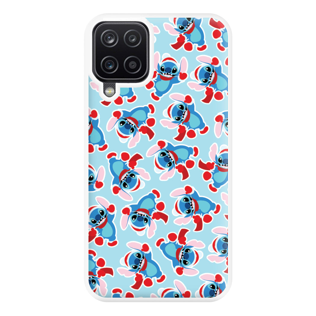 Blue Alien Christmas Pattern Phone Case for Galaxy A12