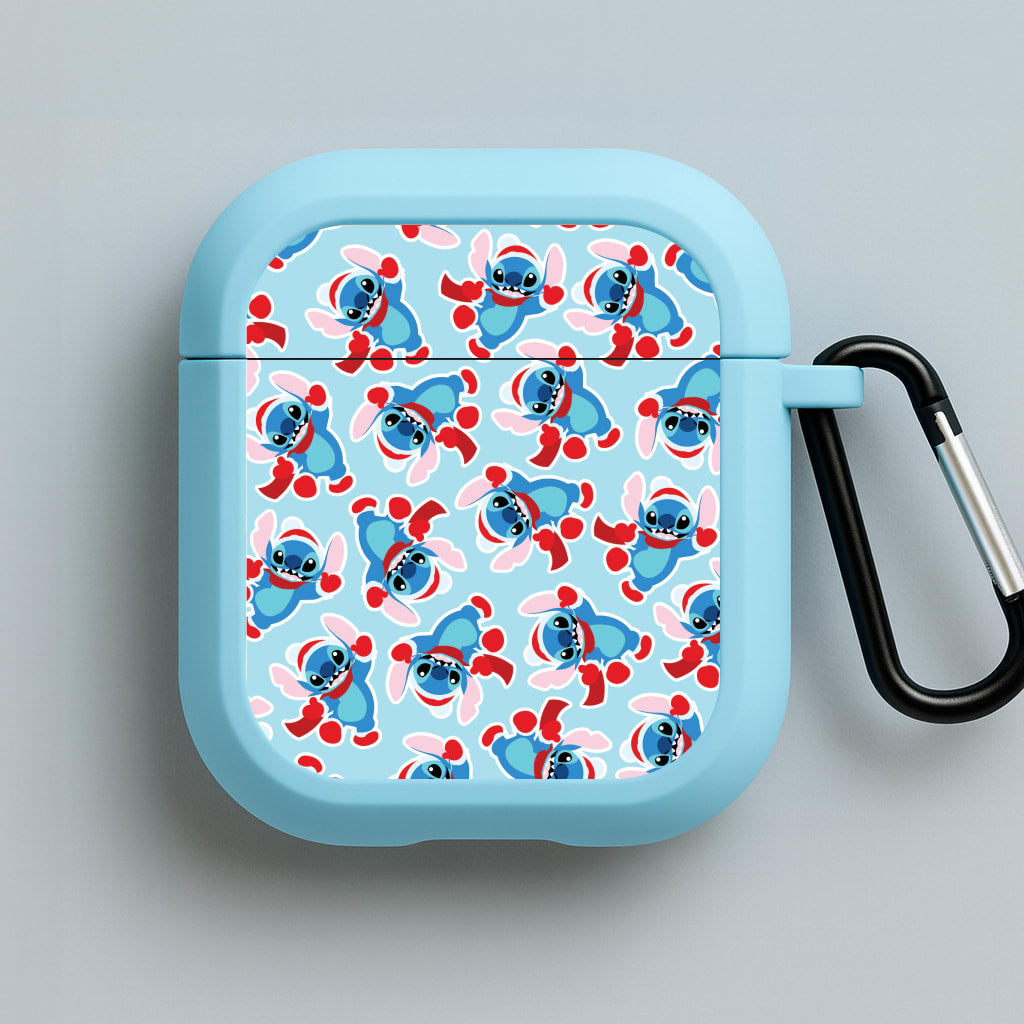 Blue Alien Christmas Pattern Blue AirPods Case
