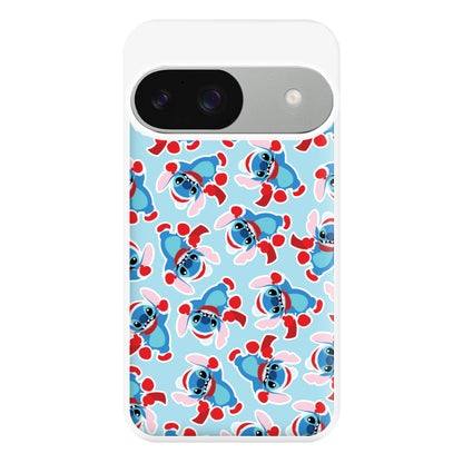 Blue Alien Christmas Pattern Phone Case for Google Pixel 9 / 9 Pro