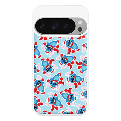 Blue Alien Christmas Pattern Phone Case for Google Pixel 9 Pro XL