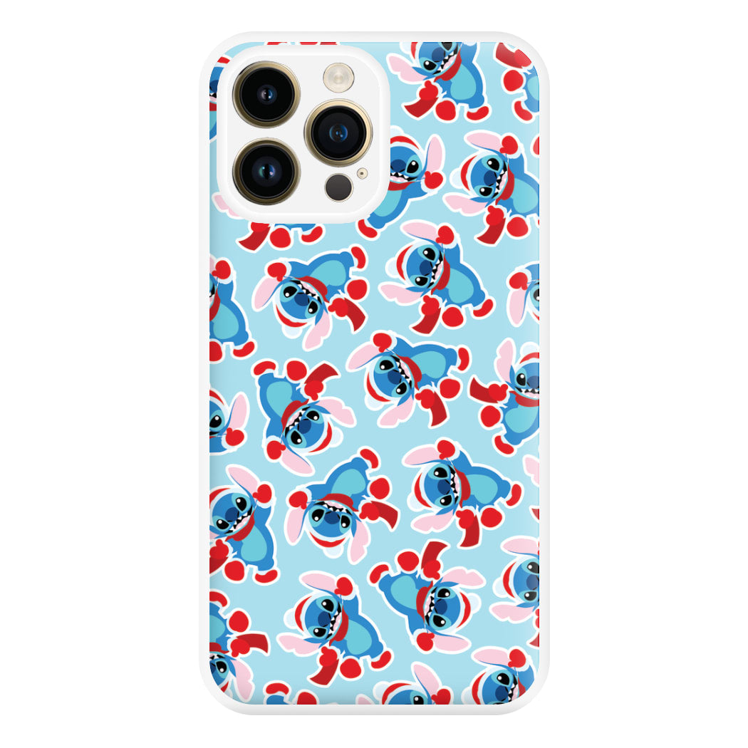 Blue Alien Christmas Pattern Phone Case for iPhone 14 Pro Max