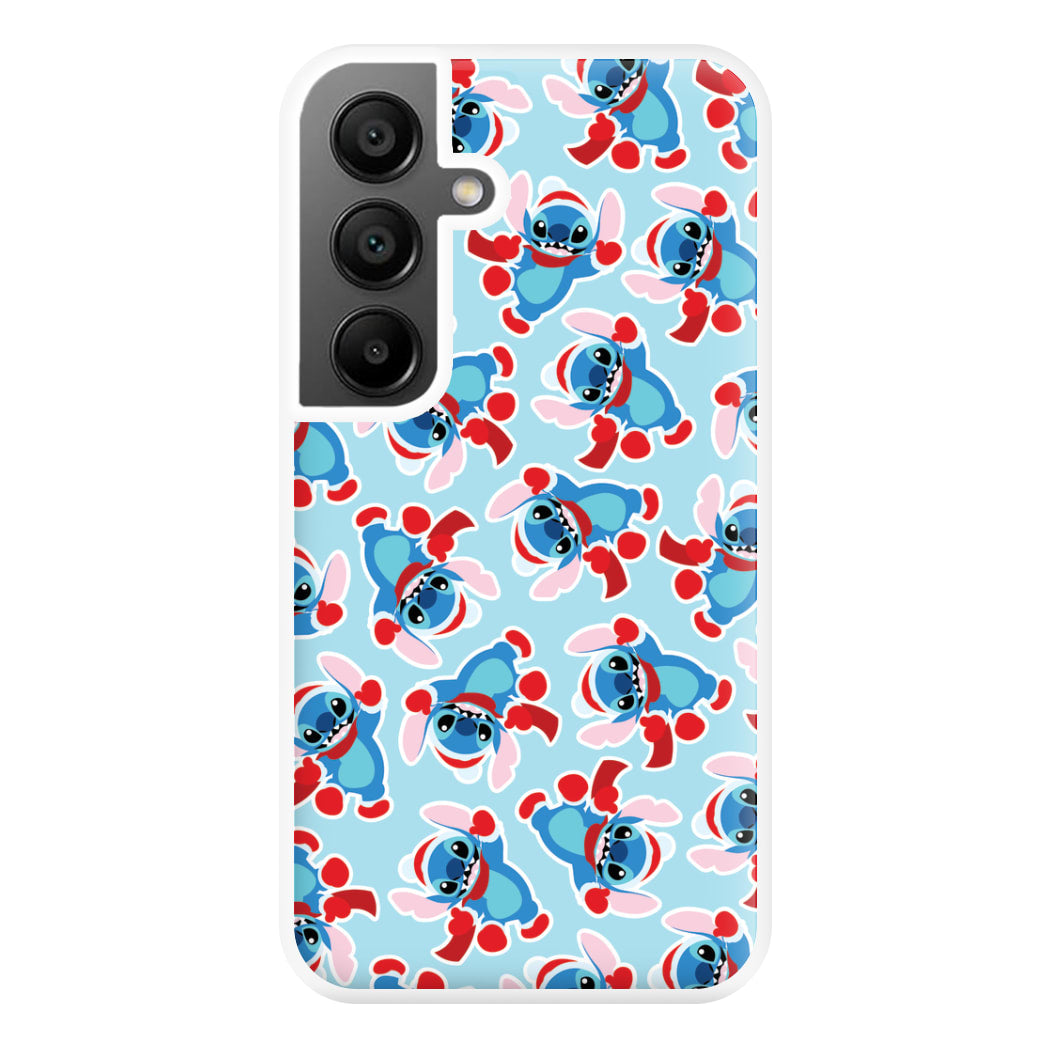 Blue Alien Christmas Pattern Phone Case for Galaxy A55