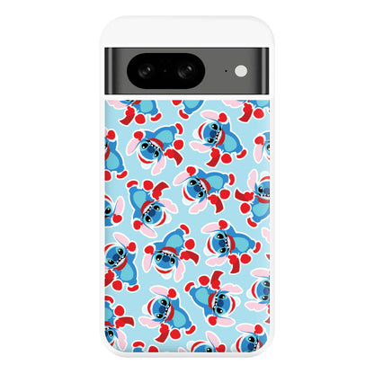 Blue Alien Christmas Pattern Phone Case for Google Pixel 8