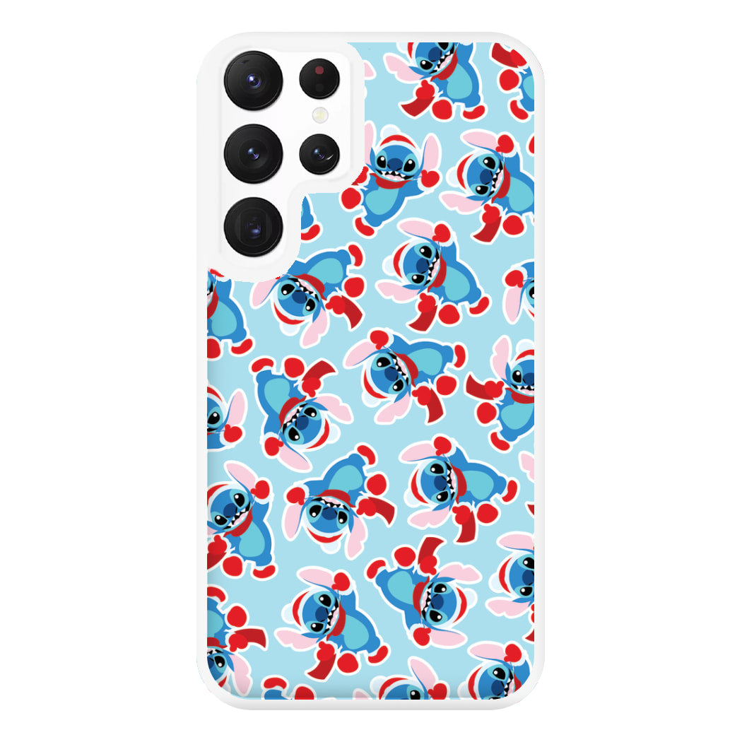 Blue Alien Christmas Pattern Phone Case for Galaxy S22 Ultra