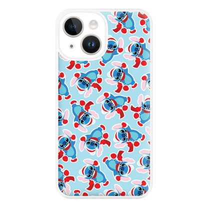 Blue Alien Christmas Pattern Phone Case for iPhone 14