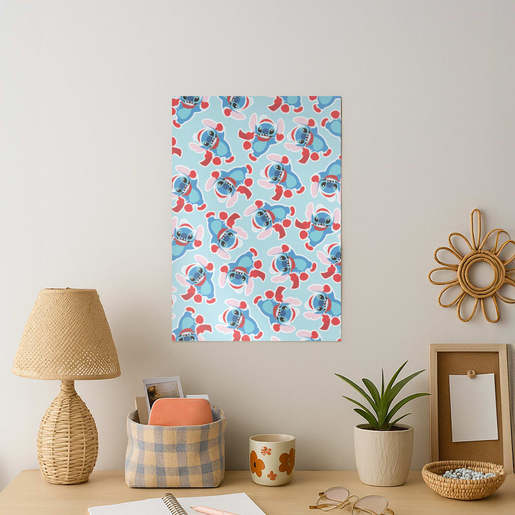 Blue Alien Christmas Pattern Art Print