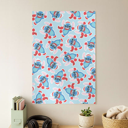 Blue Alien Christmas Pattern Poster
