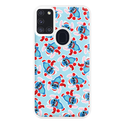 Blue Alien Christmas Pattern Phone Case for Galaxy A21s