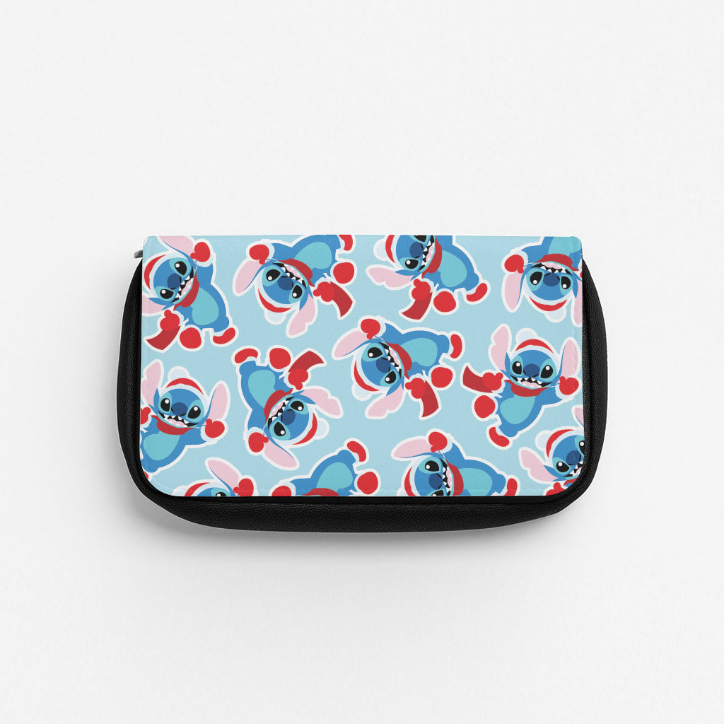 Blue Alien Christmas Pattern Pencil Case