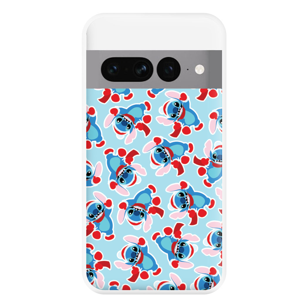 Blue Alien Christmas Pattern Phone Case for Google Pixel 7 Pro