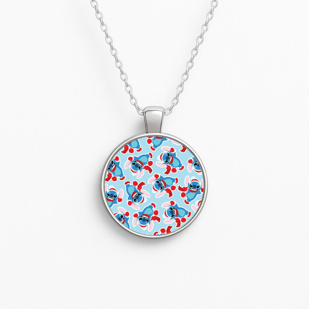 Blue Alien Christmas Pattern Necklace