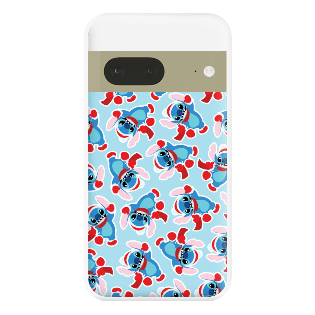 Blue Alien Christmas Pattern Phone Case for Google Pixel 7a