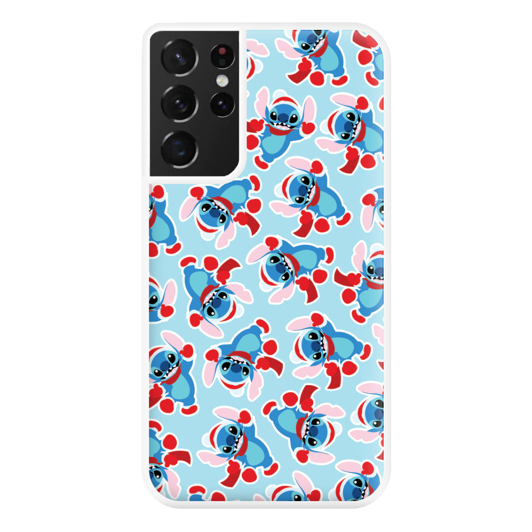 Blue Alien Christmas Pattern Phone Case for Galaxy S21 Ultra