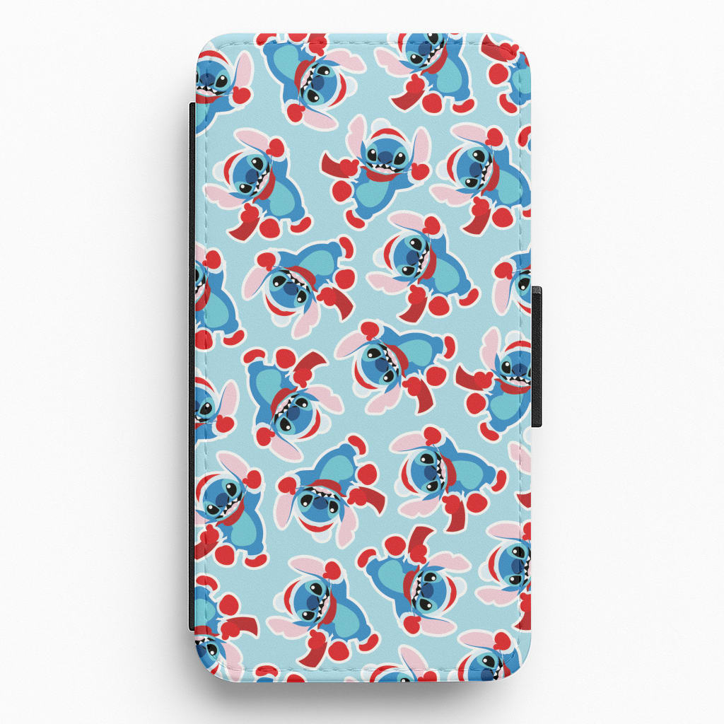 Blue Alien Christmas Pattern Flip / Wallet Phone Case