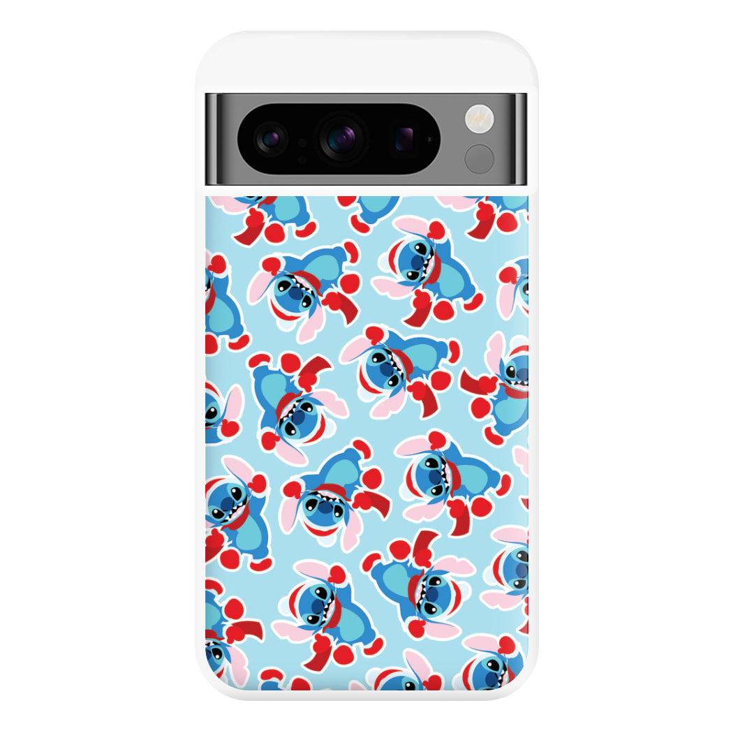 Blue Alien Christmas Pattern Phone Case for Google Pixel 8 Pro