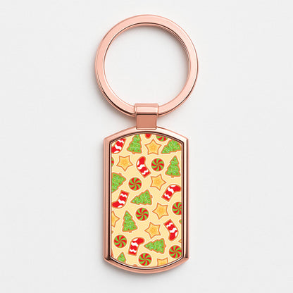 Gingerbread And Stocking Pattern Rose Gold Keyring