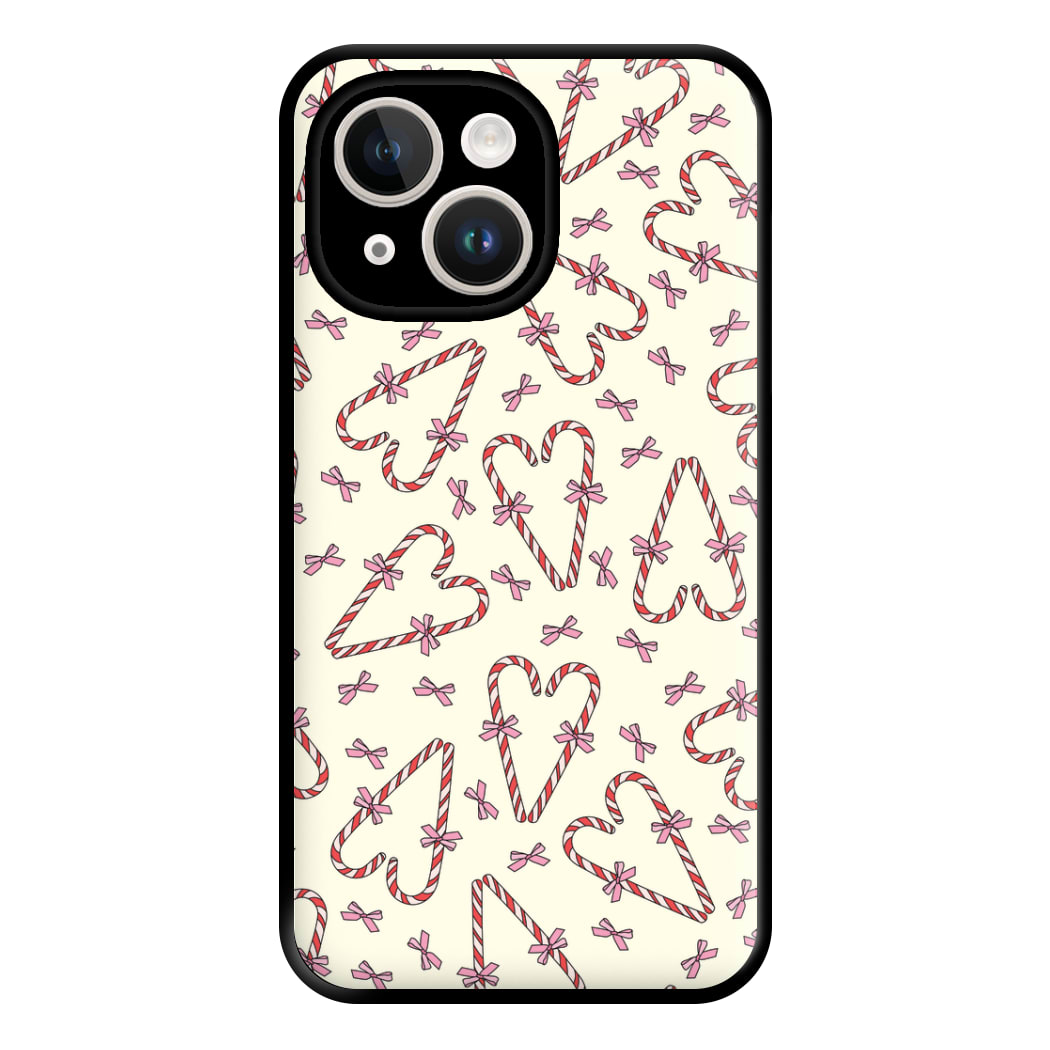 Candy Cane Love Heart Pattern Phone Case for iPhone 14 Plus